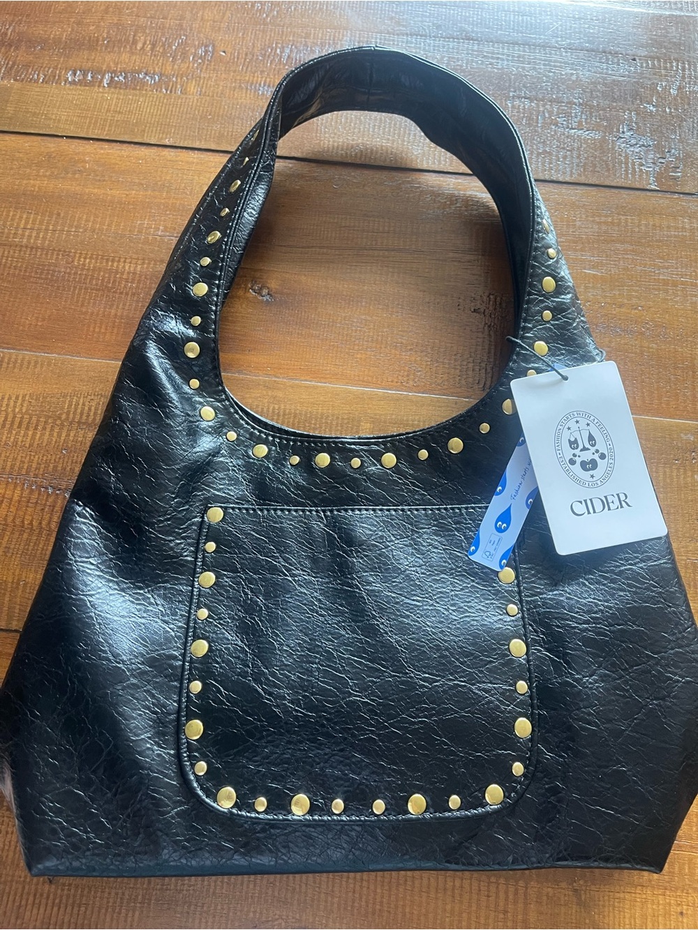 Cider Black Faux Leather Stud-Trim Shoulder Bag